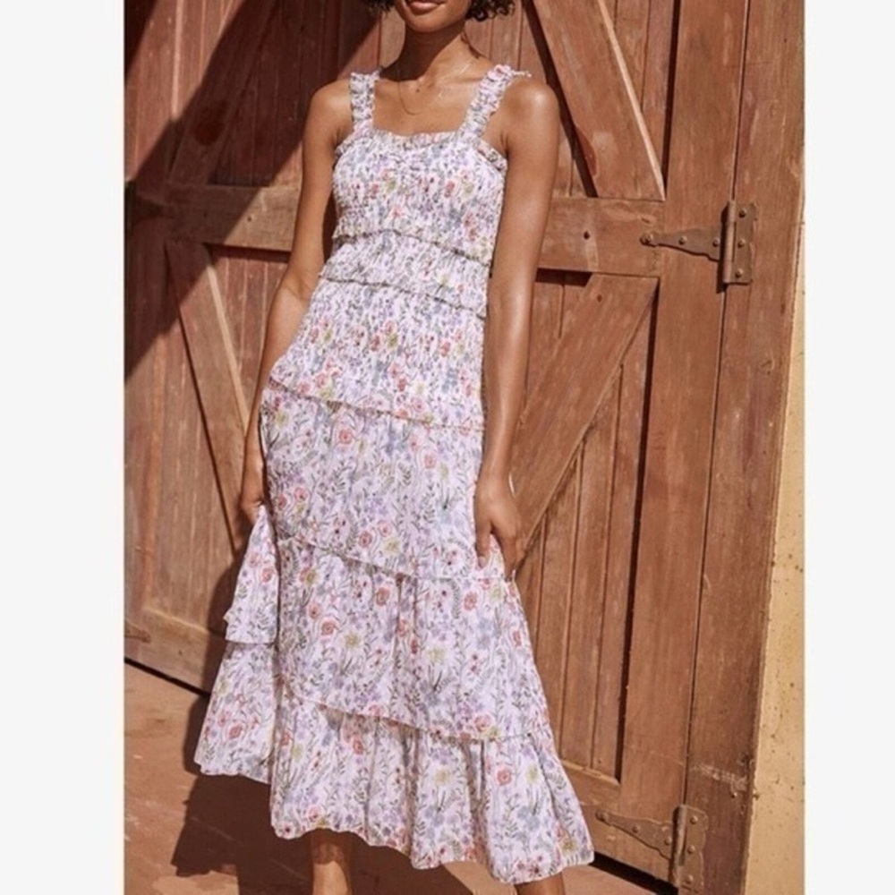 Saylor Leanna Long Tiered Ruffle Floral Maxi Dress small